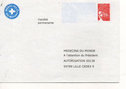 PAP Pret à Poster Reponse Marianne Du 14 Juillet 89édecin Du Monde.  0307105 - PAP: Antwort/Luquet