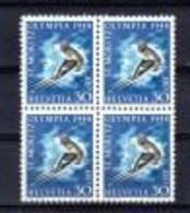 Schweiz Olympiade 1948 SBK Nr. W28w (Michel Nr. 495x) Viererblock ** - Invierno 1948: St-Moritz