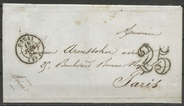 France - Lettre Non Affranchie + Cachet Taxe 25 - LAC Du 15/6/1854 De Douai Vers Paris - 1849-1876: Klassik