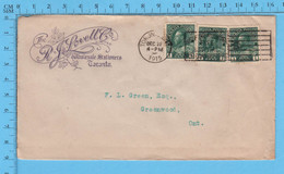 1915  Scott 3 X #104, First At Left  A In Canada Print Defect, Comercial Envelope R.J. Lowell Toronto To Greenwood Ont. - Lettres & Documents