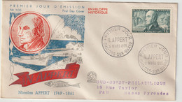 FDC FRANCE N° Yvert 1014 (APPERT) Obl Sp 1er Jour - 1950-1959