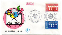 1984 --FDC  -- EUROPA  -- 25ème ANNIVERSAIRE  (2 Valeurs) - Cachet  PARIS  - 75 - 1980-1989