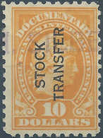 Stati Uniti D'america,United States,U.S.A,Revenue Stamps 10$ DOCUMENTARY,STOCK TRANSFER Used - Fiscali