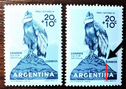 1960 Argentina MH- Variety Error Imperfect Letter "C" -vultur Gryphus Condor Ave Bird Oiseau Vogel Kondor Vautor Buitre - Altri & Non Classificati