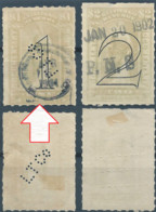 Stati Uniti D'america,United States,U.S.A,1901-1902 Revenue Stamps Internal,DOCUMENTARY,$1 PERFIN & $2-Used - Zähnungen (Perfins)