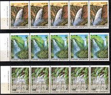 19.GREECE.1988 WATERFALLS IMPERF.X PERF. HELLAS 1800A-1802A,1800B-1802B,VERY FINE MNH BOOKLET PANES OF 5 - Altri & Non Classificati