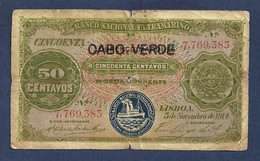 Cape Verde 50 Centavos 1914 P22 Rare F/VF - Cabo Verde