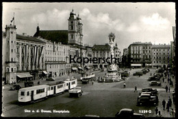 ALTE POSTKARTE LINZ HAUPTPLATZ AUTOS LKW AUTO FLAGGEN STRASSENBAHN Tram Tramway Cpa Postcard AK Ansichtskarte - Linz