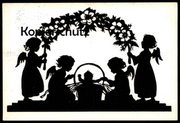 ALTE KÜNSTLER POSTKARTE GEBURT ENGEL KIND SCHERENSCHNITT RENATE DRUDE Birth Angel Birthday Unterschrift Drude Postcard - Scherenschnitt - Silhouette