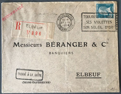 France N°181 Sur Enveloppe Recommandé D'ELBEUF (en Local) - Griffe TROUVE A LA BOITE - (C1509) - 1921-1960: Modern Tijdperk
