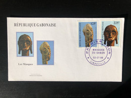 Gabon Gabun 1999 Mi. A1487 B1487 FDC Masques Du Gabon Masks Masken RARE! - Gabon (1960-...)