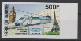 Gabon Gabun 1994 ND Imperf Mi. 1176 Tunnel Sous La Manche Channel Tunnel Train Railways Eisenbahn Big Ben Eiffel RARE ! - Trains