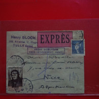 LETTRE TULLE POUR NICE EXPRES TIMBRE 4F ET TIMBRE 1C ALGERIE VERSO - 1921-1960: Modern Period