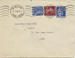 LETTRE AFFRANCHIE N° 189 - 365 -407 -OBLITERATION ONDULEE 5 LIGNES -CAD ST NAZAIRE  1939 - Mechanical Postmarks (Other)