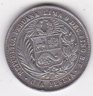 Perou. Una Peseta 1880 BF. Argent, KM#200.2, With Dot After "B"- Point Apres Le B. - Peru