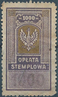 POLONIA POLAND POLSKA Polen,Revenue Stamp OPLATA STEMPLOWA M 1000 M,Used - Hinged -Rare! - Steuermarken