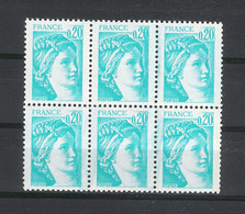 Y. & T.  N° 1967  /  20 Ct. Type SABINE De GANDON  /  Variété De Coloris Sur Bloc De 6 ( Bavures De L'encre émeraude ) - Ungebraucht