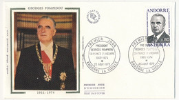 ANDORRE => Enveloppe FDC Soie - 0,80 Président Georges Pompidou - 23 Aout 1975 - Andorre La Vieille - FDC