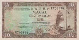 (B0073) MACAO, 1984. 10 Patacas. P-59e. VF - Macau