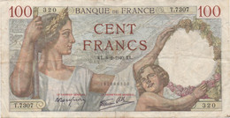 France : 100 Francs 1940 (mauvais état) - 50 F 1934-1940 ''Cérès''