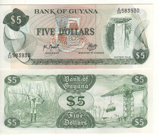 GUYANA   5 Dollars  P22f    UNC   (ND  1992    Kaieteur Waterfalls - Cane Sugar Cutting On Back ) - Guyana