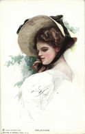 PC CPA ARTIST SIGNED, HARRISON FISHER, REFLECTION, Vintage Postcard (b15933) - Fisher, Harrison