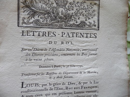 Lettres Patente Du Roi 30/06/1790 Sur Le Décrets Concernant Les Prés Soumis Et La Vaine Pâture - Wetten & Decreten