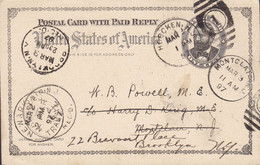 Uprated Postal Stationery Ganzsache Frageteil PRIVATE Print A. RIESENBERGER, HOBOKEN 1897 MONTCLAIR Readressed BROOKLYN - Otros & Sin Clasificación