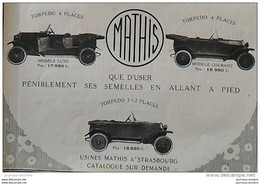 1921 AUTOMOBILE MATHIS - STRASBOURG - AUTOMOBILES MOTOBLOC - BORDEAUX - Publicités