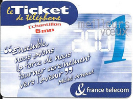 TICKET TELEPHONE-FRANCE-PR72-2001-ECHANTILLON 6Mn-VOEUX 2001 Non Gratté-NEUF-TBE - FT