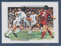 Bloc Nicaragua 1 Timbre Oblitéré Exposition Barcelona92 Managua 6.8.90 Football - Used Stamps