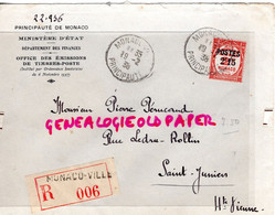 MARCOPHILIE TIMBRE MONACO 2 F 15- MINISTERE ETAT FINANCES-OFFICE EMISSIONS TIMBRES POSTES-1938-PERUCAUD SAINT JUNIEN - Storia Postale