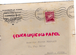 MARCOPHILIE TIMBRE MONACO 1 F- MINISTERE ETAT FINANCES-OFFICE EMISSIONS TIMBRES POSTES-1941-PERUCAUD SAINT JUNIEN - Poststempel
