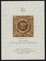 DENMARK 1851 Royal Emblem Reproduction UPU Congress Salon 1984 GERMANY Hamburg Philatelist Commemorative Sheet Block - Neufs