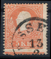 O 1858 5kr Ia, élénk Vörös, Látványosan Elfogazva, Alul Andráskereszt Végződéssel / Bright Red, With Shifted Perforation - Other & Unclassified