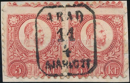 O 1871 5kr Pár "ARAD / AJÁNLOTT" Bélyegzéssel, Erős Elfogazással / Pair With Shifted Perforation - Other & Unclassified