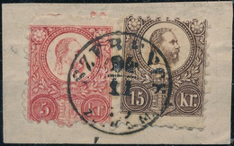 1871 5kr és 15kr Kivágáson, "SZERENCS" Bélyegzéssel, Elfogazásokkal / 5kr + 15kr With Shifted Perforation - Other & Unclassified