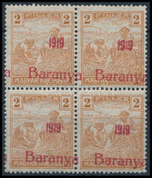 ** Baranya I. 1919 Arató 2f Négyestömb Elcsúszott Felülnyomással / Mi 4 Block Of 4 With Shifted Overprint. Signed: Bodor - Other & Unclassified