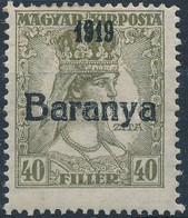 * Baranya I. 1919 Zita 40f Fekete Színű Antikva Számú Felülnyomással (**96.000) / Mi 38 With Antiqua Number Certificate: - Other & Unclassified