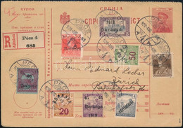 1920 Ajánlott Szerb Postautalvány 8 Db Bélyeggel Bérmentesítve / Registered Serbian PS-money Order With 8 Stamps "PÉCS"  - Other & Unclassified