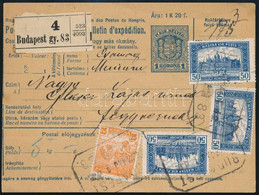 1923 Csomagszállító 175K Kiegészítéssel, Hátoldalán Hivatalos Bélyegekkel / Parcel Card With 175K Franking - Otros & Sin Clasificación