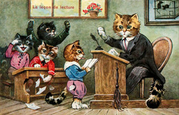 Chats Humanisés * CPA Illustrateur Genre Thiele Ou Wain * La Leçon De Lecture * école * Chat Cat Cats Katze - Katzen