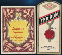 Első Losonci Rum- és Likőrgyár Rt. 2 Db Italcímkéje: Liqueur Superience és Tea-rum, 10x7 Cm és 11x5 Cm - Advertising
