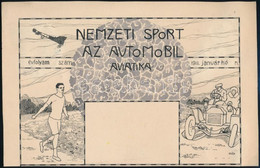 1910 Amberg József (1890-1972?): Nemzeti Sport, Az Automobil, Aviatika, újság Címlapterv, Akvarell-tus, Papír, Jelzés Né - Advertising