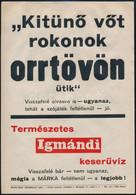 Cca 1920 "Kitűnő Vőt Rokonok Ortövőn ütik",Schmidhauer-féle Igmándi Keserűvíz, Reklám-,villamosplakát, Bp., Globus-ny.,2 - Other & Unclassified