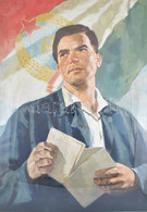 Jelzés Nélkül (Gaál Mátyás 1909-1999?): Kommunista Propaganda Plakát Terve, 1950-55 Körül. Tempera, Papír, Kissé Sérült. - Other & Unclassified