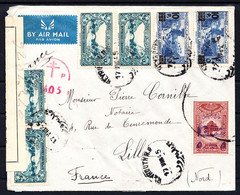 GRAND LIBAN - Correspondance  BEYROUTH - LILLE. PLI TAXÉ Avec CENSURE  Du 17.8.45 - Cachet Rouge CROIX De LORRAINE. - Briefe U. Dokumente