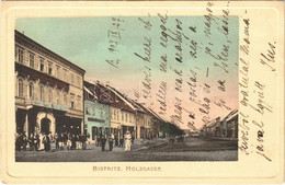 ** T2/T3 1907 Beszterce, Bistritz, Bistrita; Holzgasse / Fa Utca, Vidéki Takarékpénztár. Theodor Botschar Kiadása / Stre - Sin Clasificación