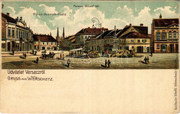 T2 1908 Versec, Werschetz, Vrsac; Ferenc József Tér, Utcai árusok. Wilhelm Wettl No. 125. / Square With Street Vendors.  - Sin Clasificación