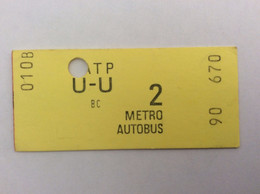 Ticket De Métro Autobus : Paris RATP - 2e Classe - U-U - Compostage Manuel - Europe